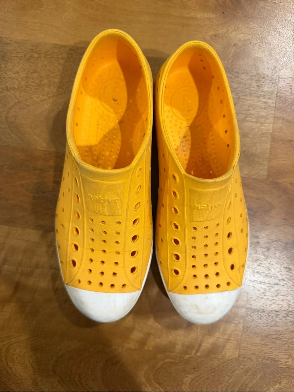 Native Yellow Perforated Slip-On Shoes with White Toe Caps and Sole Size Kid 3